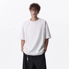 Retro Rivet Patchwork Design, Loose-fit Short Sleeves