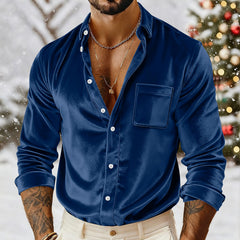Mens Gold Velvet Button-Up Shirt