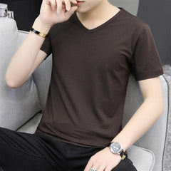Men's Solid-color Versatile V-neck Short Sleeves