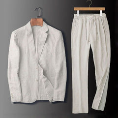 SpringSummer All-Linen Business-Casual Lightweight Breathable Mens Suit Set