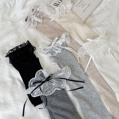 Spring And Summer Boneless Pure Desire Style Calf Socks Children Bow Hollow Mesh Long Tube Pile Socks
