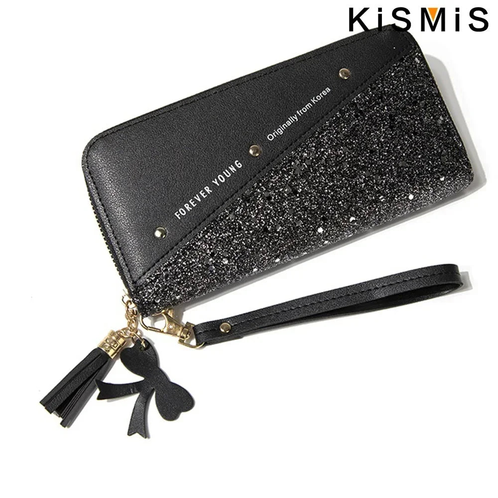 KISMIS Women'S Wallets Fashion Long Leather Wallets Large Capacity Buckle Zipper Clutches Fashion Multi-Card Wallets Zipper