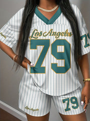 Womens Short-Sleeve V-Neck Jersey Top And Shorts Two-Piece Set