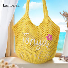 Hollow-out Knitted Tote Bag For Women