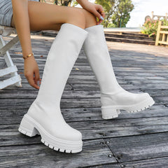 Women's Knee-high White Platform Boots