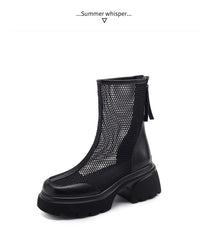 Summer Hollow Out Breathable Mesh Platform Chunky Heel Boot