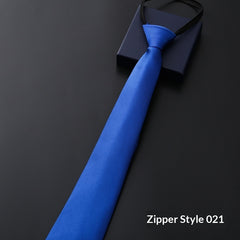 Mens Business Formal Zipper Tie With Blue Stripes