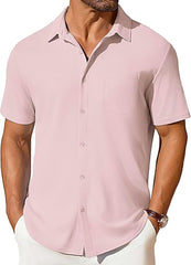 Mens Short-sleeve Button-up Wrinkle- And Crease-resistant Shirt