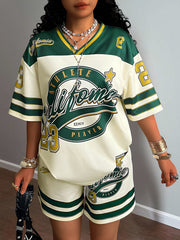 Womens Short-Sleeve V-Neck Jersey Top And Shorts Two-Piece Set