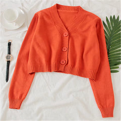 Women'S Cropped Cardigan Sweaters Female Black White Short Sweater V Neck Single Breasted Sweater Woman Knitted Cardigan Tops