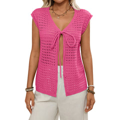 Womens Hollow-Out Sweater Short-Sleeve Knitted Cardigan