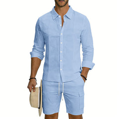 Men's Linen Loose Casual Shirt And Shorts Set