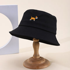 Single-color Embroidered Puppy Adjustable Fashionable And Simple Style Wide-brimmed Sun Hat For Fishermen Suitable For Daily Outings And Traveling