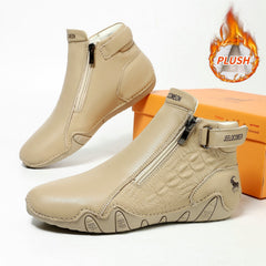 Genuine Leather Plus-Size Cotton Shoes Independent Website High-Top Wear-Resistant Outdoor Casual Shoes