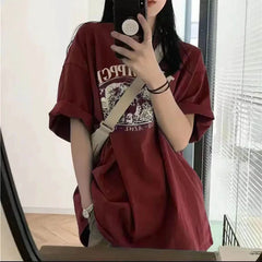 '-Green Letter Printing Tees for Women Loose Casual O-Neck Tops Female Clothing Half Sleeve Fashion Summer Hot Tshirt 2025
