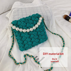 DIY Craft Kit Yarn, Crochet Hook, And Fabric Strips For Making A ShoulderCrossbody Bag