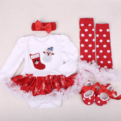 Christmas Newborn Baby Shoes Wearing Long Sleeve Dress