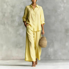 Women's Cotton And Linen Wide-leg Pants Suit