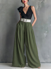Fashionable Versatile High-waisted Loose-fitting Solid-color Casual Pants