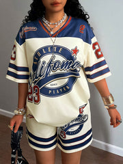 Womens Short-Sleeve V-Neck Jersey Top And Shorts Two-Piece Set