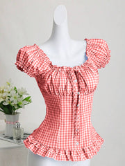 Plaid Cinched-waist Versatile Top For Women