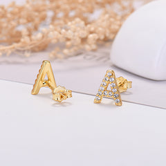 26-letter Zircon Earrings Uppercase Letters