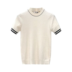 Men's Short-Sleeve Ice Silk Knit Shirt Crew-Neck Slim-Fit Sweater
