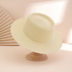 A Stylish And Versatile Sun Hat For Ladies, Featuring A Solid Color Broad Brim And Foldable Concave Top. Perfect For Outdoor Travel, Beach Vacations.