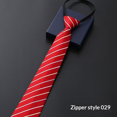 Mens Business Formal Zipper Tie With Blue Stripes