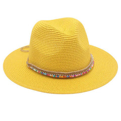 Single-color Fringed Dome-style Simple And Versatile Wide-brimmed Straw Hat Suitable For Vacation, Travel And Beach Use