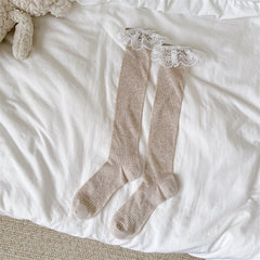 Spring And Summer Boneless Pure Desire Style Calf Socks Children Bow Hollow Mesh Long Tube Pile Socks