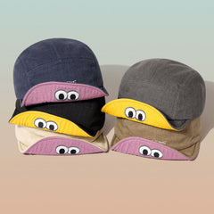 Spring And Summer Embroidered Cartoon Eyes Shapable Water-washed Dome-style American-style Funny And Cute Baseball Cap For Couples, For Date, Shopping, Outdoor Outings.