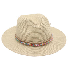 Single-color Fringed Dome-style Simple And Versatile Wide-brimmed Straw Hat Suitable For Vacation, Travel And Beach Use