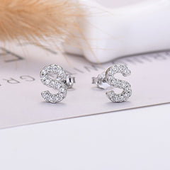 26-letter Zircon Earrings Uppercase Letters