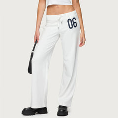 Womens Gray Loose-Fit Drawstring Pants With Letter Embroidery