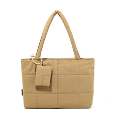 Womens Solid-Color Versatile Plaid Tote Bag