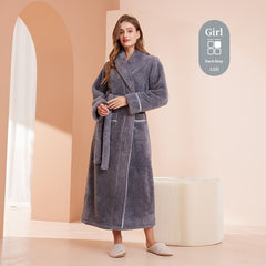 Autumn And Winter Thickened Cotton Velvet Nightgown Men's Winter Plus-sized Plus Size Light Luxury Couple Bathrobe Women's Extended Pajamas
