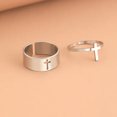Stylish Stainless Steel Open Cross Ring Set