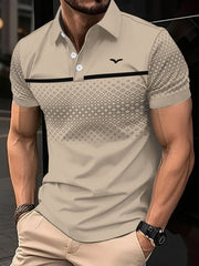 Men's Slim-Fit Printed Lapel Short-Sleeve Polo Shirt