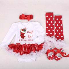 Christmas Newborn Baby Shoes Wearing Long Sleeve Dress