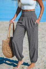 Women's Solid-Color Loose Beach Casual Ankle-Tied Pants