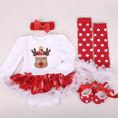 Christmas Newborn Baby Shoes Wearing Long Sleeve Dress