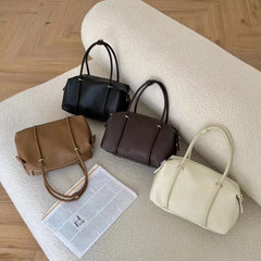 Elegant Lychee-Grain Bowling Bag For Women Retro And Versatile