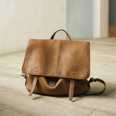 Vegetable-Tanned Leather Messenger Backpack