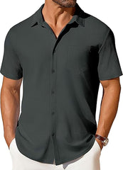 Mens Short-sleeve Button-up Wrinkle- And Crease-resistant Shirt
