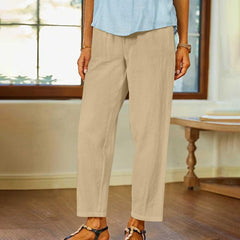 Cotton-linen Versatile Solid-color Straight-leg Casual Cropped Pants Wide-leg Pants