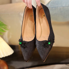 White Black Jacquard Pointed Toe Kitten Heel Pumps, Elegant Floral Accent Women's Dress Shoes Ivory Black Wedding & Party Pumps