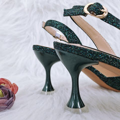Cross-border Ladies Party Shoes Bag Set Handmade Leaf Decorative Wine Glass Heel