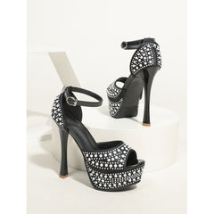 Fashionable Waterproof Platform Pearl Strap Ultra-High Heels