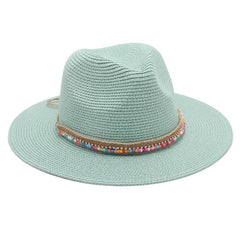 Single-color Fringed Dome-style Simple And Versatile Wide-brimmed Straw Hat Suitable For Vacation, Travel And Beach Use